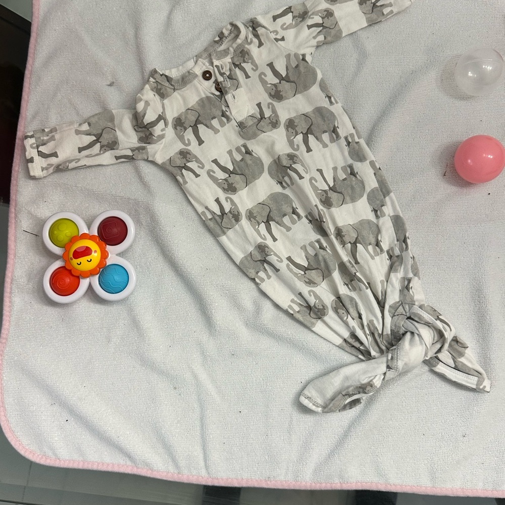 Baby Essentials Cream and Gray Safari Gown